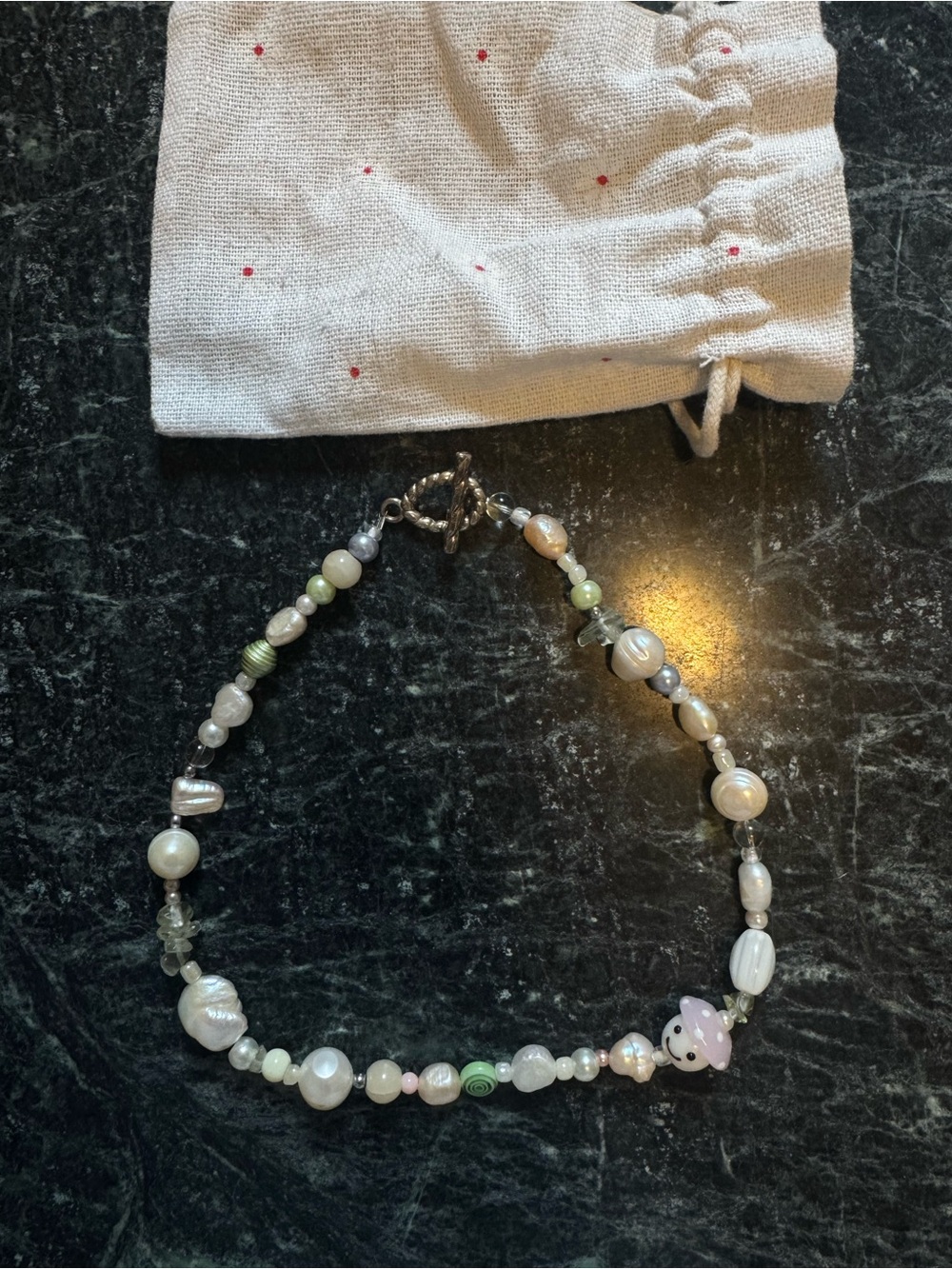 Freshwater Pearl & Pastel Bead Necklace in Green and Ivory